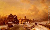 Charles Henri Joseph Leickert Canvas Paintings - Winter and Summer Canal Scenes A Pair of Paintings (Pic 1)